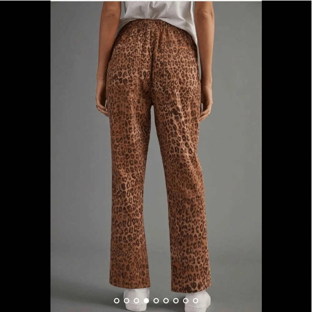 Anthropologie Brown Leopard Print Drawstring Pants